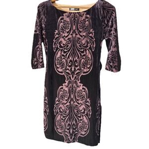 Ivanka Trump Purple Medallion Damask  3/4 Sleeve Velvet Burnout Whimsigoth Fairy